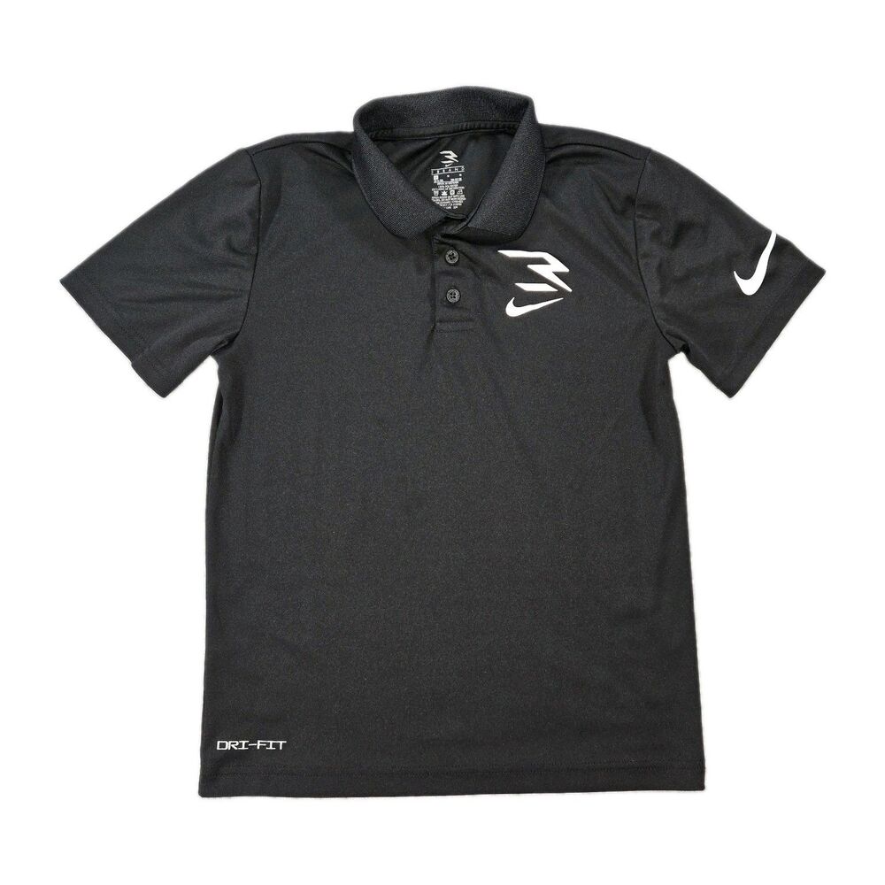 Boys Nike 3Brand Short Sleeve Polo Shirt Black Medium 10 12 Yrs